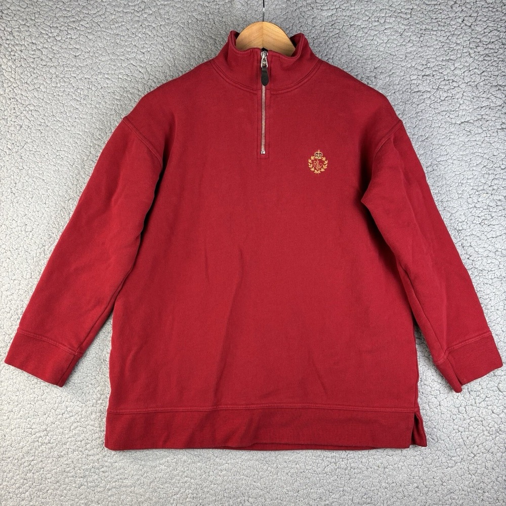 Ralph Lauren Red Fleece 1/4 Zip Pullover PM Medium Jumper Petite Hong Kong VTG